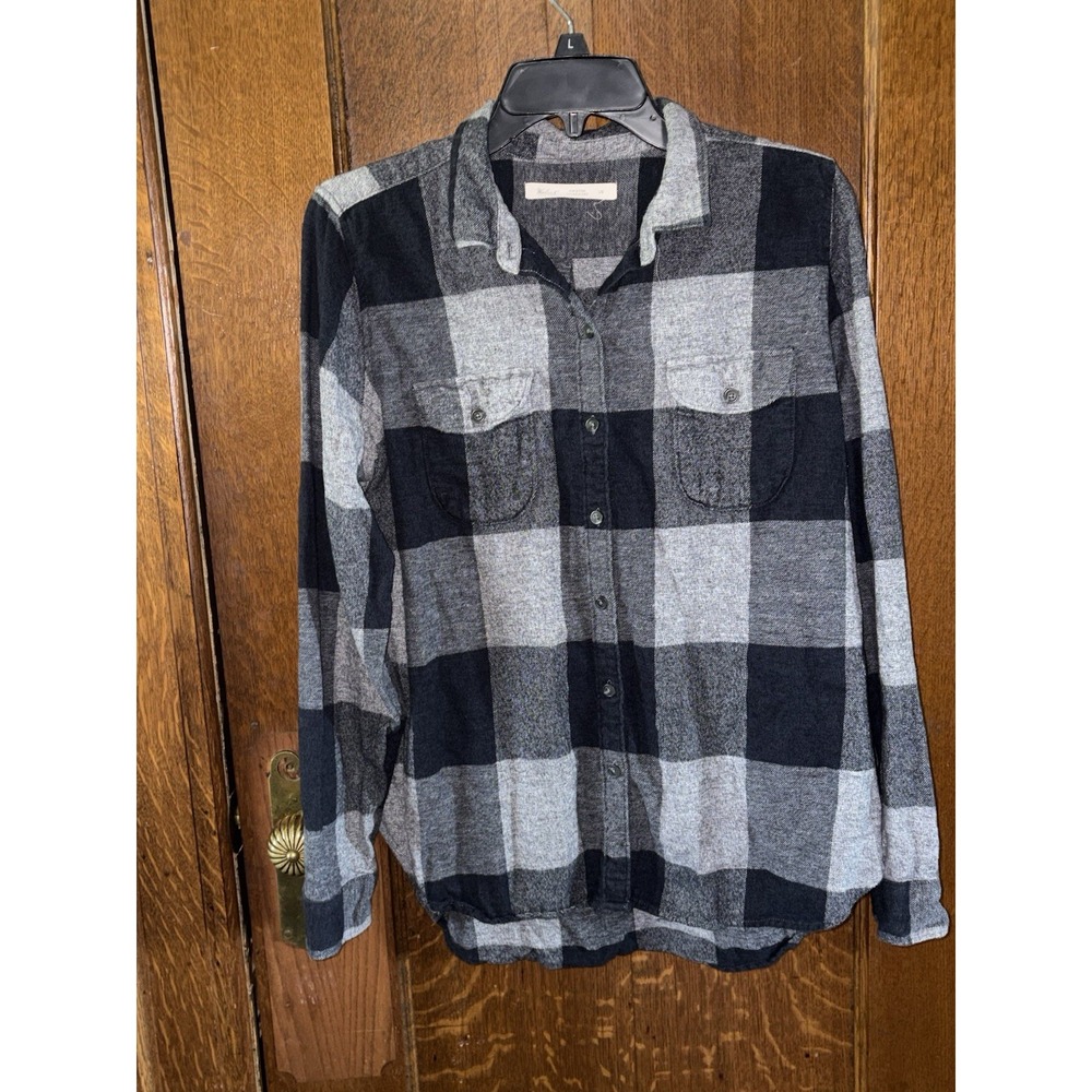 Woolrich Flannel Shirt Women's Large Gray Black Buffalo Check Cotton Lumberjack